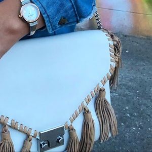 Loeffler Randall White Leather Fringe Evening Bag